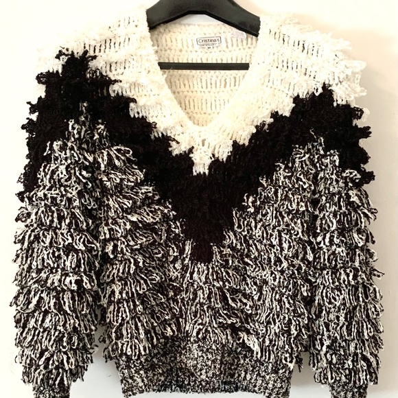 Cristina’s Sweaters - Cristina’s Shaggy Black and White Pullover Sweater